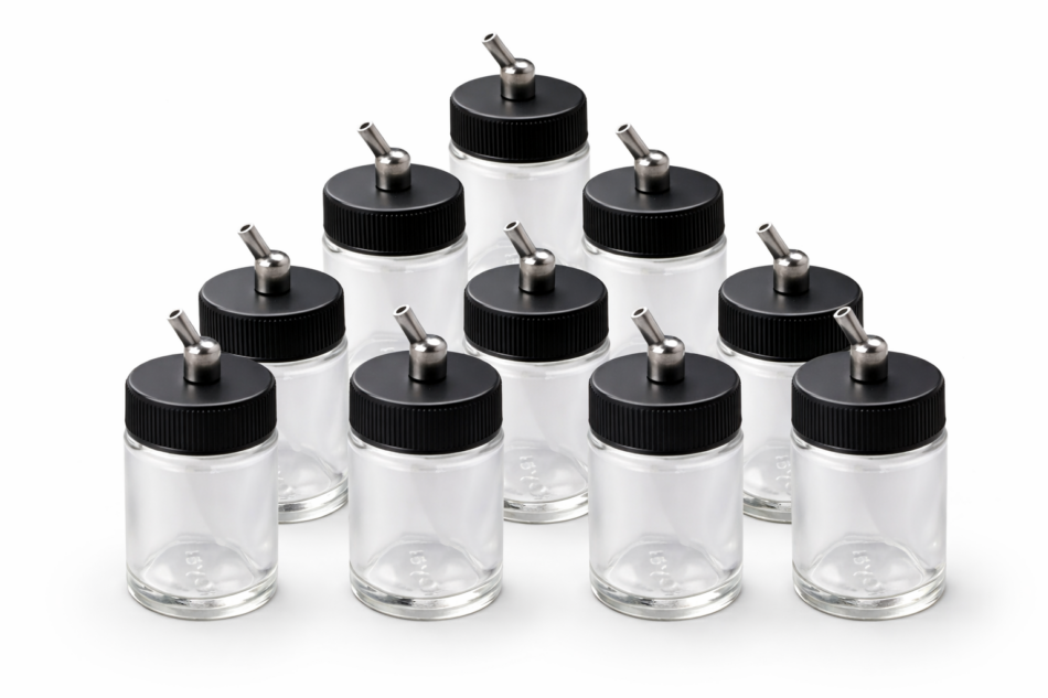 1oz Glass Suction Feed Bottles with Fluid Tube Adaptor (Pack of 10)