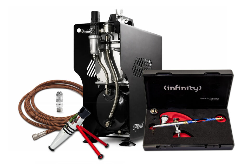 Pro Airbrushing Kit with Sparmax 610H Plus & Harder & Steenbeck Giraldez Infinity MKII Airbrush (0.25mm)