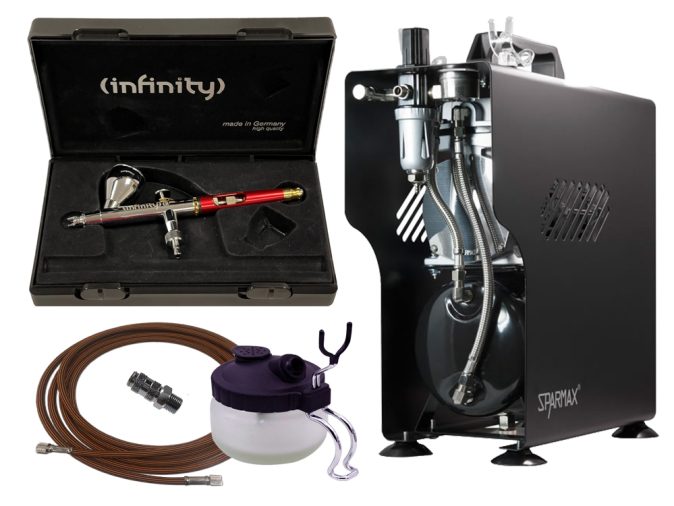 Pro Airbrushing Kit with Harder & Steenbeck Giraldez Infinity CRplus 0.2mm  & Sparmax 610H Plus - Everything Airbrush | Tischläufer