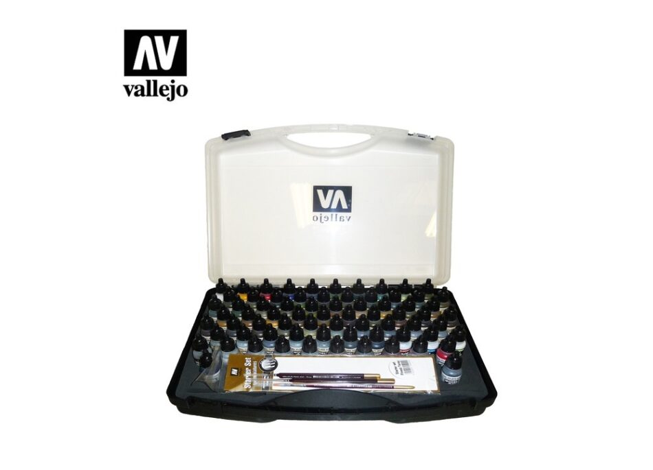 Vallejo Model Air Paint Set - Basic Colors Box Set (72 Colours + 3 Brushes + Carry Case)