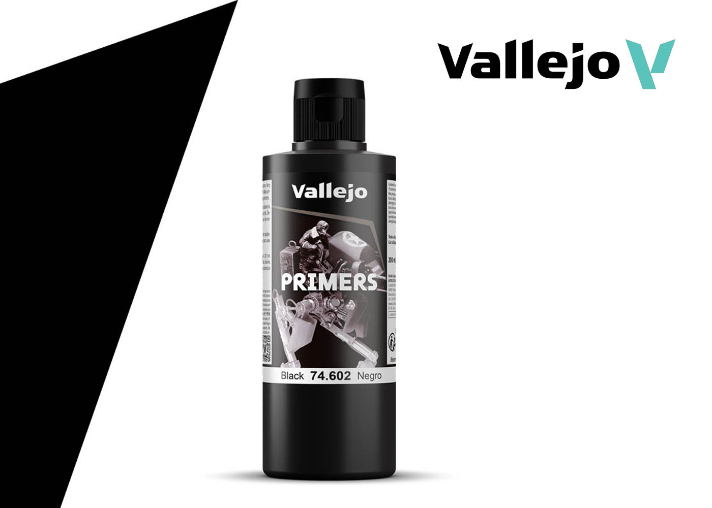 VAL74602 Vallejo Auxiliary Products: Black Primer (200ml