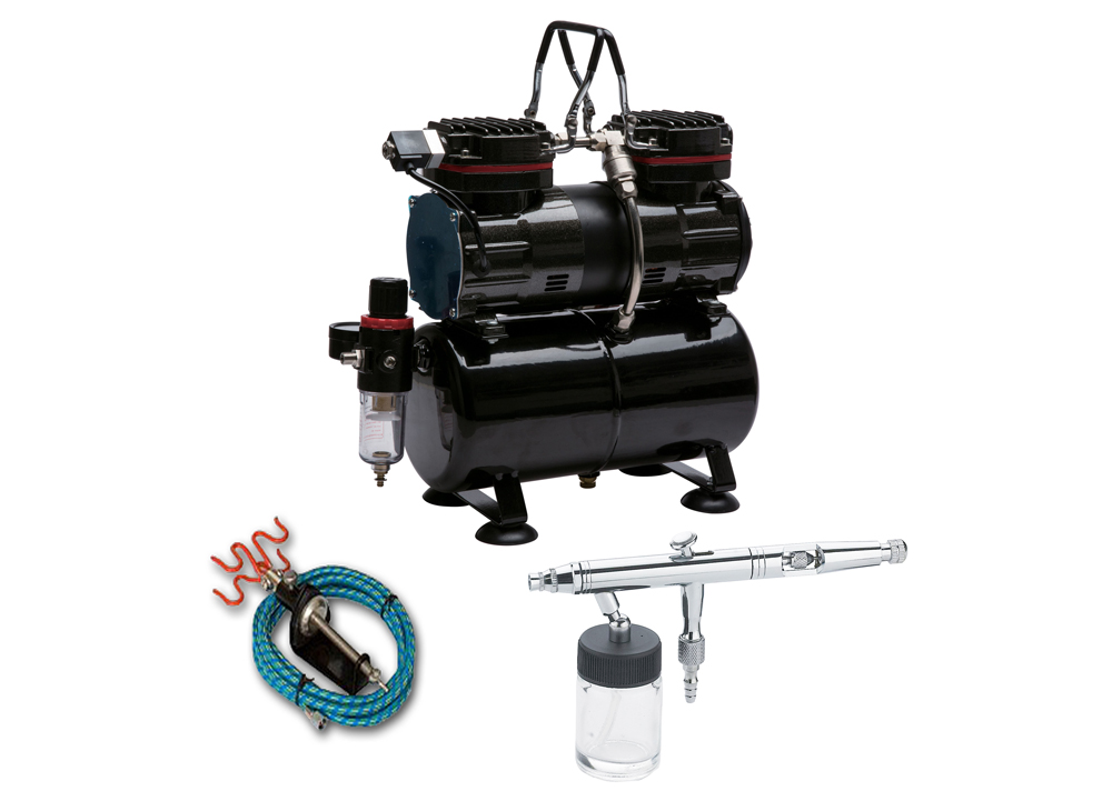Dual-Action Gravity Feed Airbrush with TC-828 Twin Piston Air