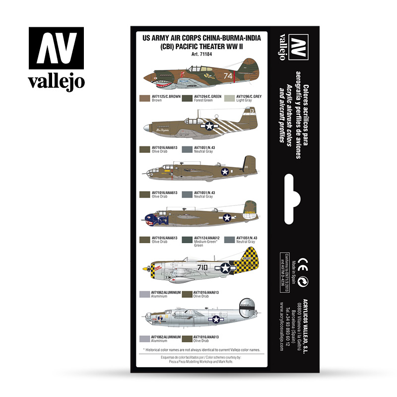 Vallejo Model Air Paint Set - US Army Air Corps (CBI) Pacific Theater WWII - 71184-5148