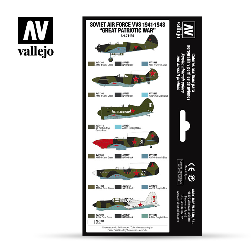 Vallejo Model Air Paint Set - Soviet Air Force VVS 1941 to 1943 "Great Patriotic War" - 71197-5150