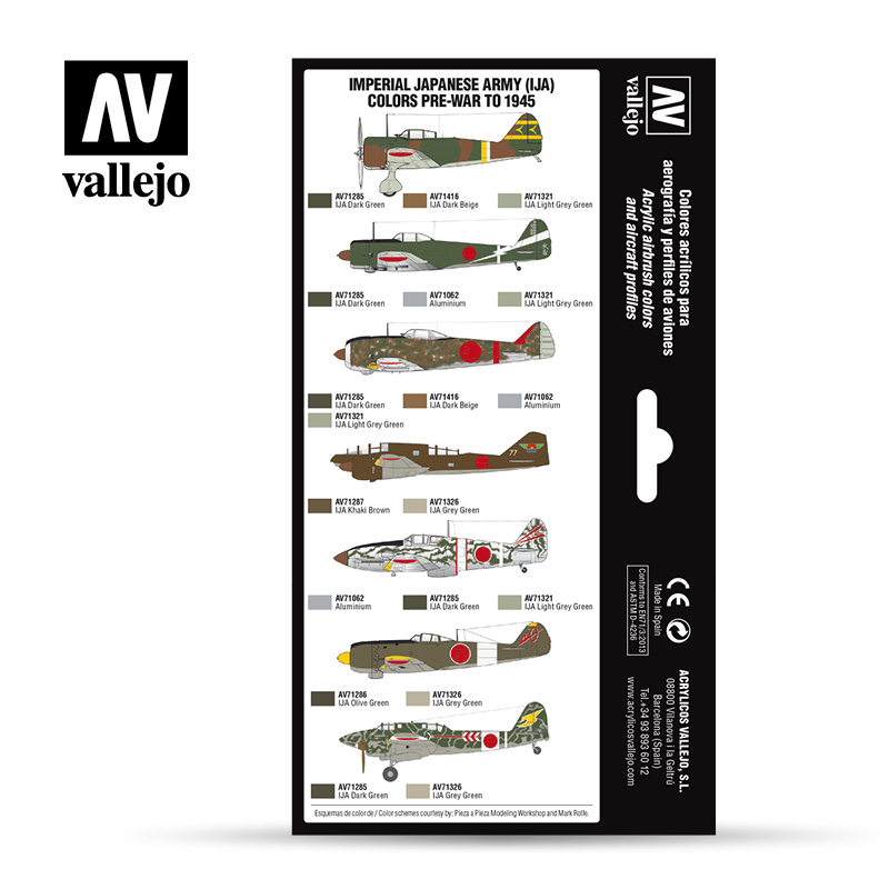 Vallejo Model Air Paint Set - Imperial Japanese Army (IJA) Colors Pre-War to 1945 - 71152-5144