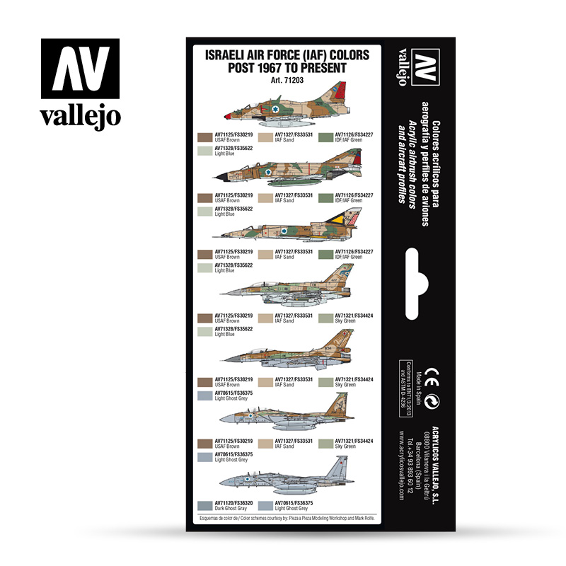 Vallejo Model Air Paint Set - Israeli Air Force (IAF) Colors Post 1967 to Present - 71203-5152