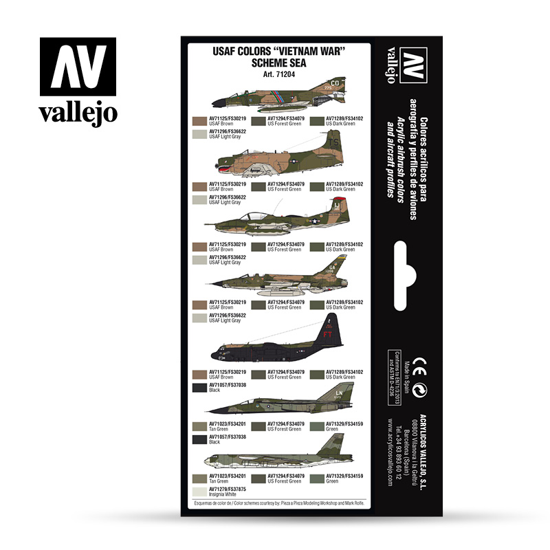 Vallejo Model Air Paint Set - USAF Colors "Vietnam War" Scheme SEA (South East Asia) - 71204-5153