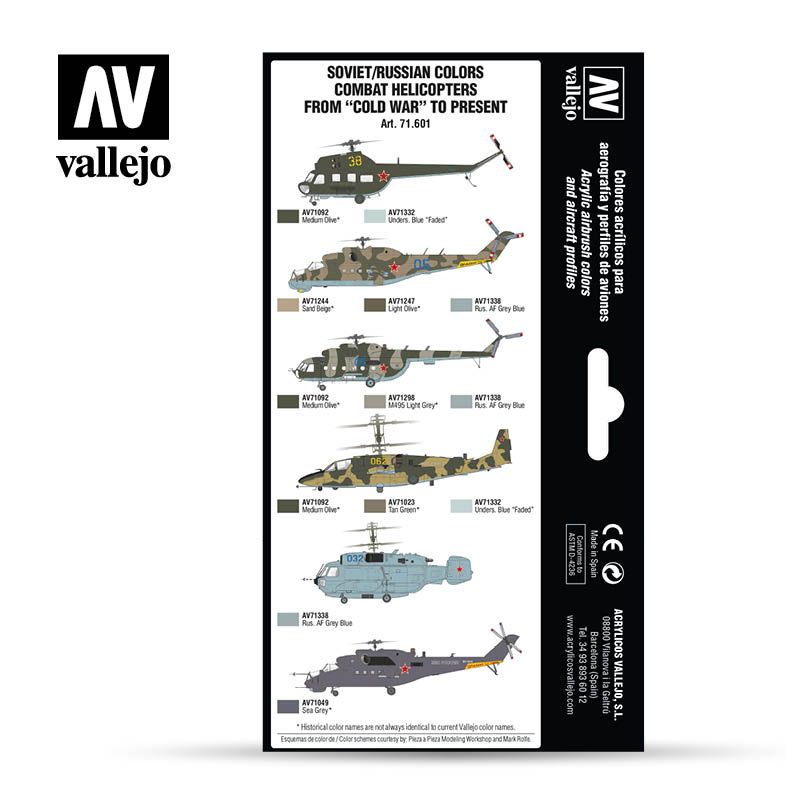 Vallejo Model Air Paint Set - Soviet/Russian Combat Helicopters from "Cold War" to Present - 71601-5154