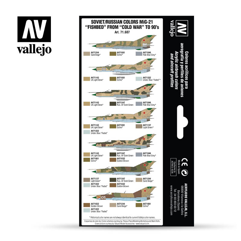 Vallejo Model Air Paint Set - Soviet/Russian Colors MiG-21 "Fishbed" from "Cold War" to 90's - 71607-5160