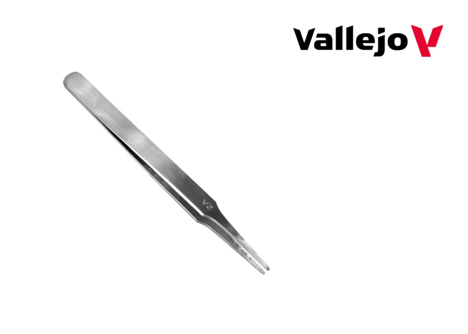 Vallejo Hobby Tools - Flat Rounded Stainless Steel Tweezers (120 mm)