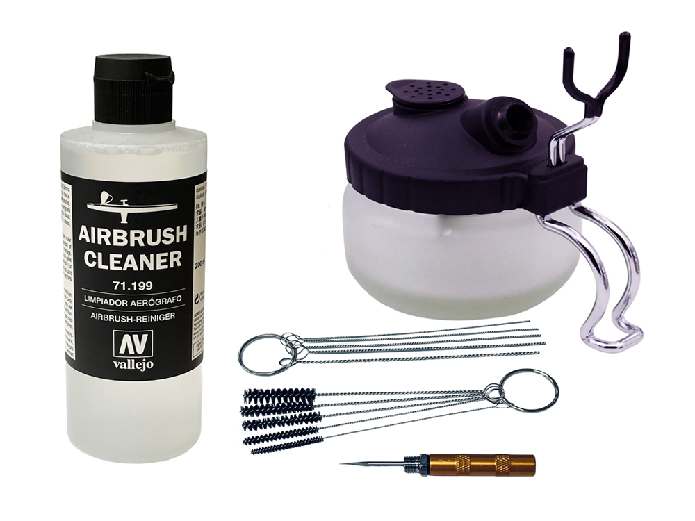 Autolock Airbrush Cleaning kit,Airbrush Cleaner Tools, Glass Cleaning Pot  Jar with Holde Cleaning Needles Cleaning Brushes