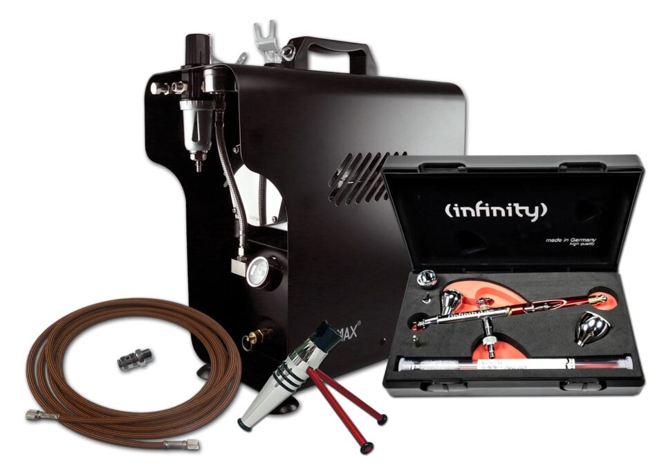 Airbrushing Kit with Harder & Steenbeck Infinity CRplus 2024 Two in One & Sparmax 620X Twin Piston Compressor