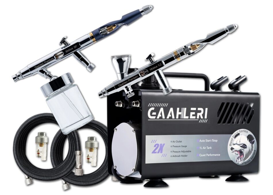 Gaahleri GT-918 Compressor with Mobius Gravity and Suction Feed Airbrushes