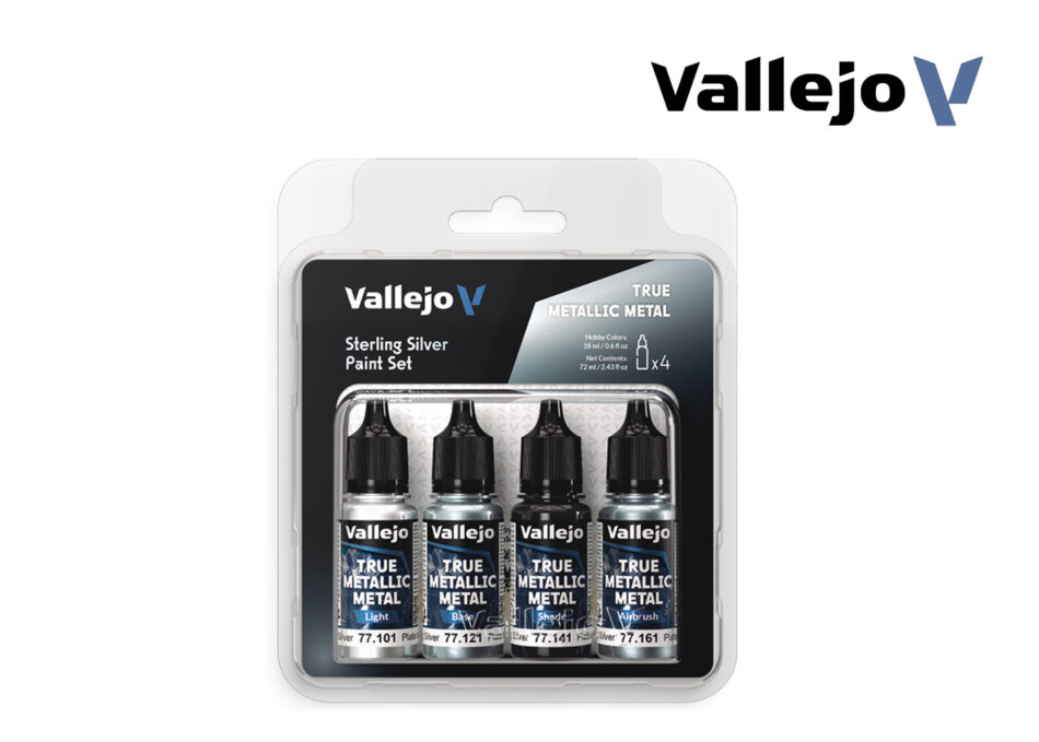 Vallejo True Metallic Metal Paint Kit - Sterling Silver Set (4 x 18ml)