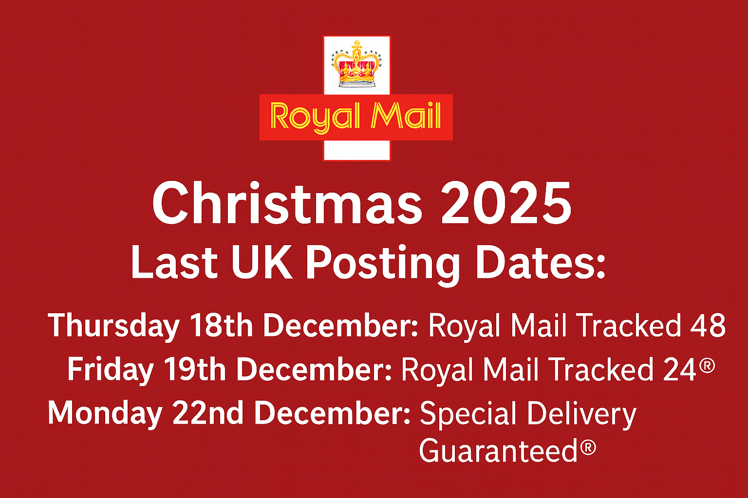 Royal Mail Christmas 2025 Last UK Postal Dates