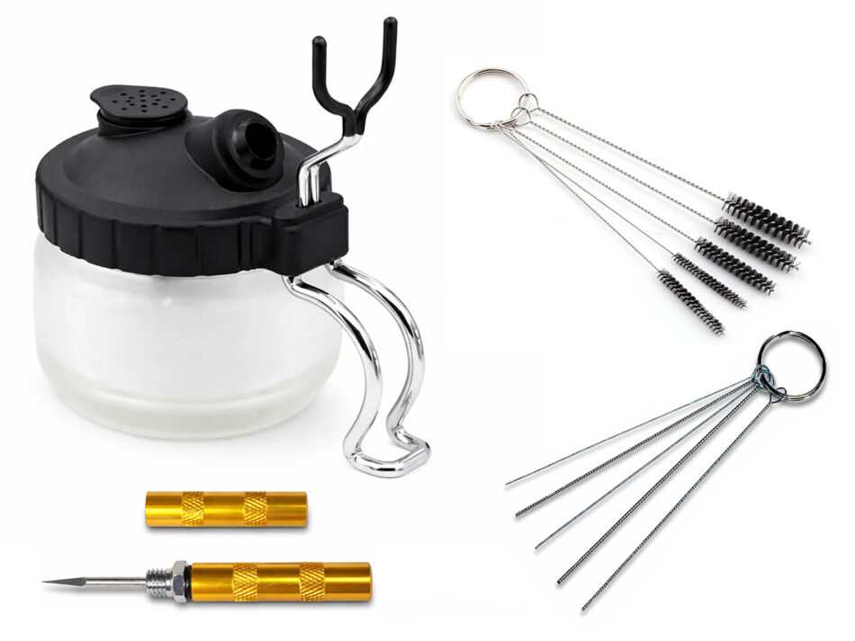 Airbrush Cleaning Pot & Precision Maintenance Tools Set