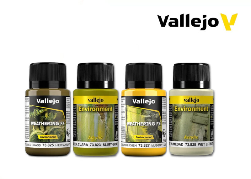 Vallejo Grime & Environment Bundle with four Vallejo Weathering FX 40ml environmental weathering effects