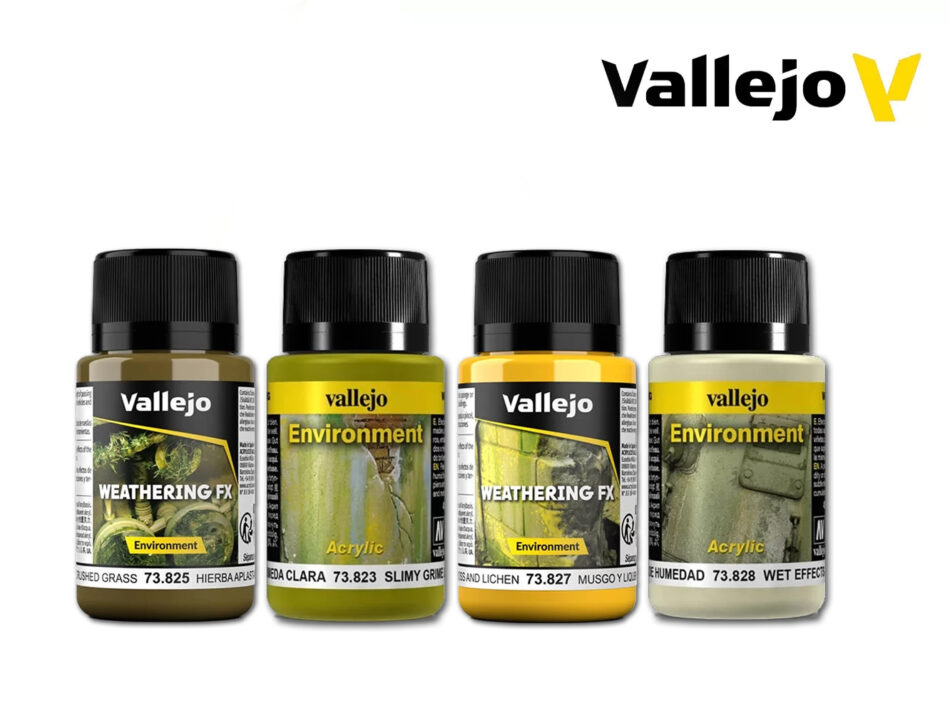 Vallejo Grime & Environment Bundle with four Vallejo Weathering FX 40ml environmental weathering effects