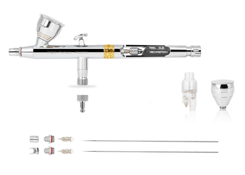AirGoo AG-D1 Phantom airbrush with 0.2mm and 0.3mm needle nozzle sets and accessories