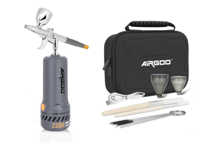 AirGoo MK430-116E cordless airbrush kit with 116E airbrush, carry case and accessories