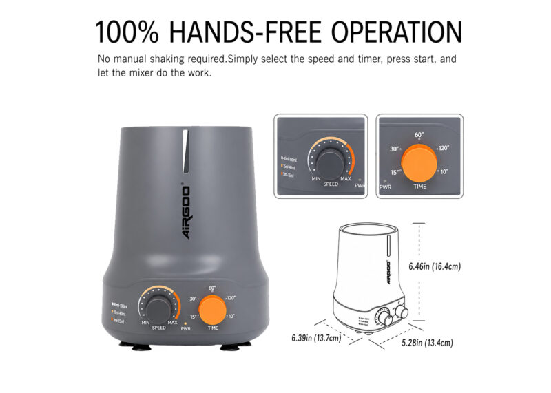 Airgoo hands-free paint shaker with adjustable speed and timer controls for model paints