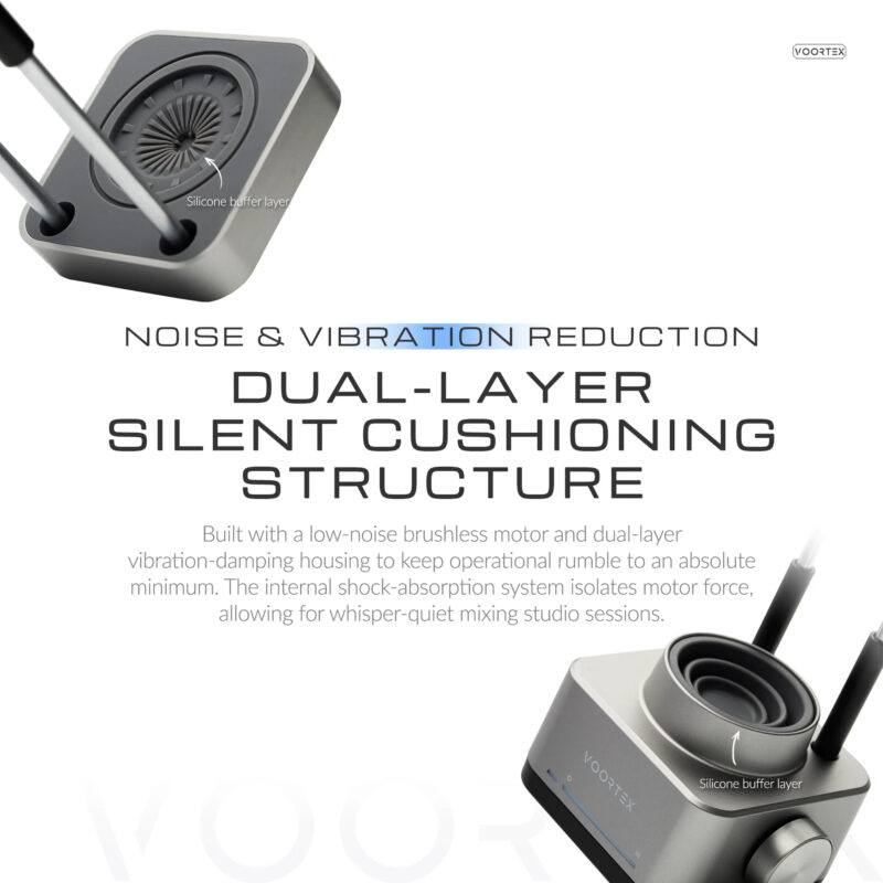 Dual-layer noise and vibration reduction on the Gaahleri Voortex Automatic Paint Mixer